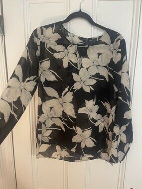 Banana Republic Floral Black White Women's Sheer Top, Size Small